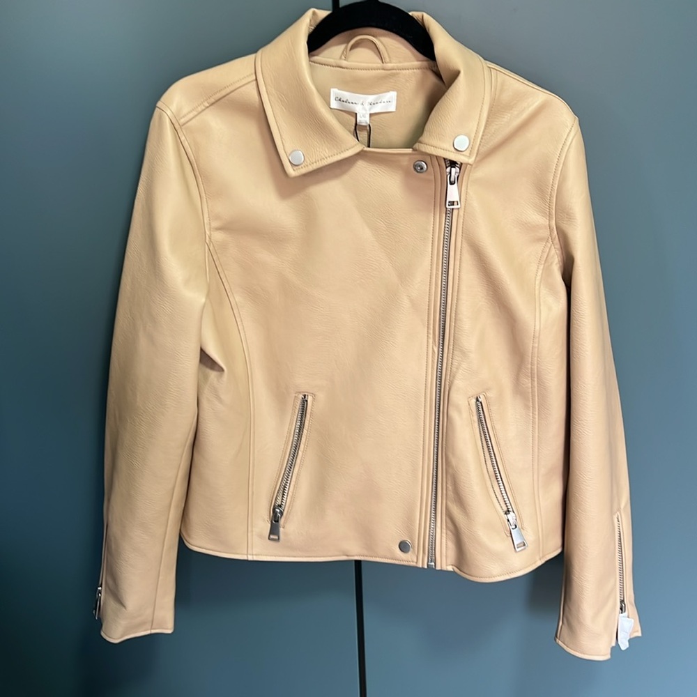CHELSEA & THEODORE Beige Moto Jacket Size L